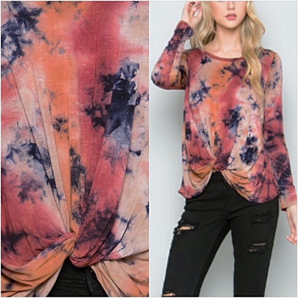 Gorgeous Tie Dye Knot Front Tunic Top ML - Picture 3 of 5